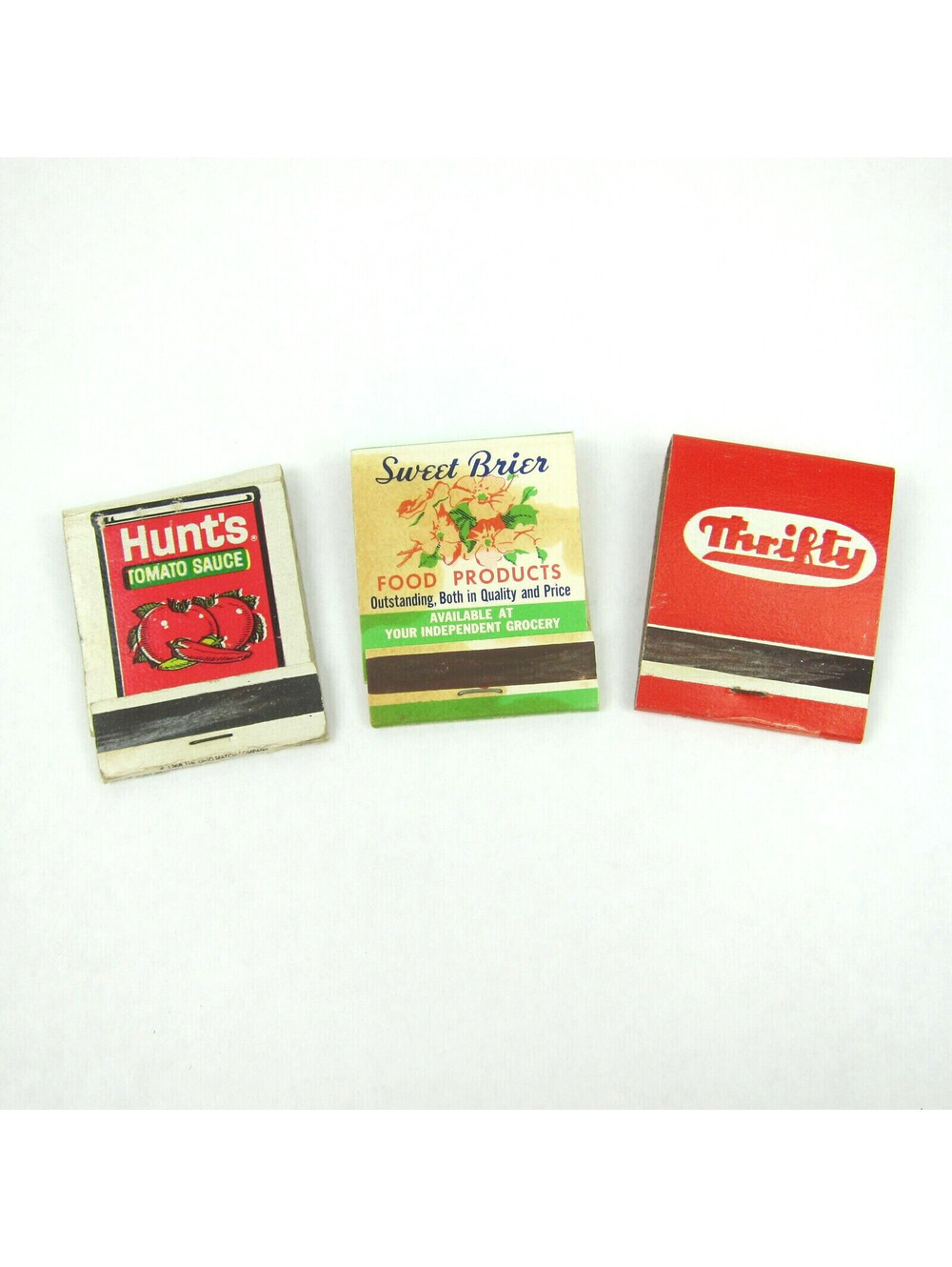 3 Vintage Matchbooks Hunts Tomato Sauce Sweet Brier Clarion & Thrifty Drug Store